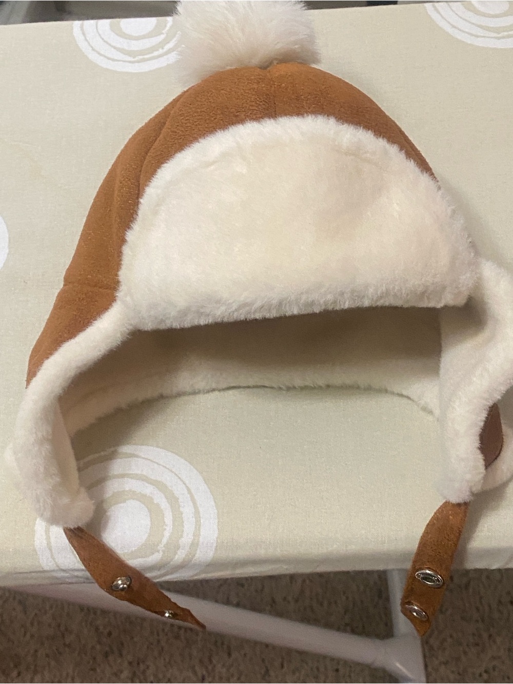 Kids Faux Suede Trapper Hat with Cream Faux Fur